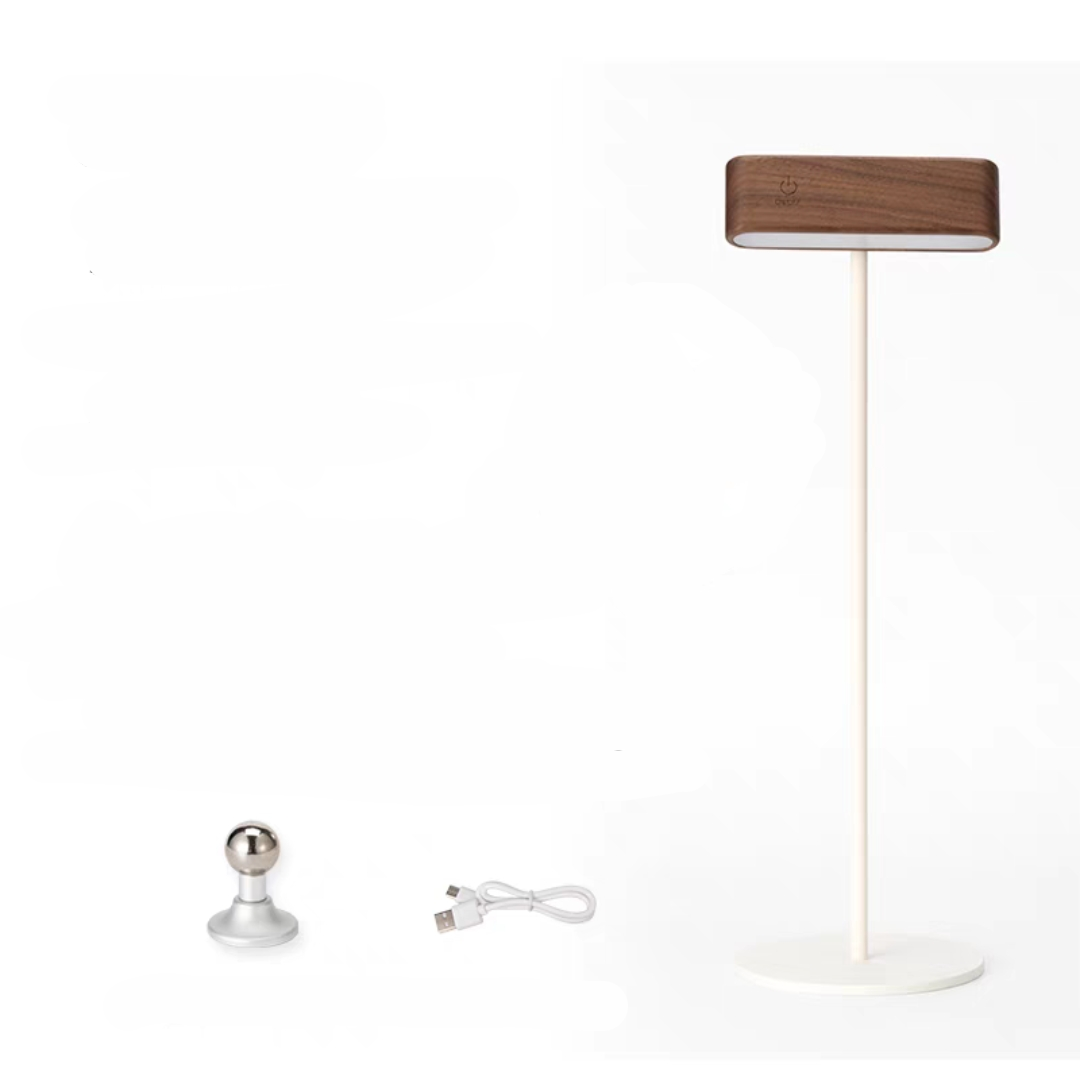 Elegant Wood Magnetic Desk Lamp with 360° Swivel & Rechargeable Power
