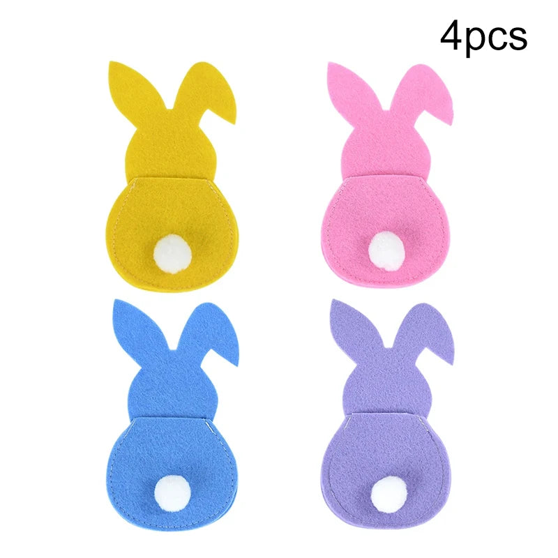 Easter Cutlery Holder Set - 4-Piece Bunny Design for Table Decoration