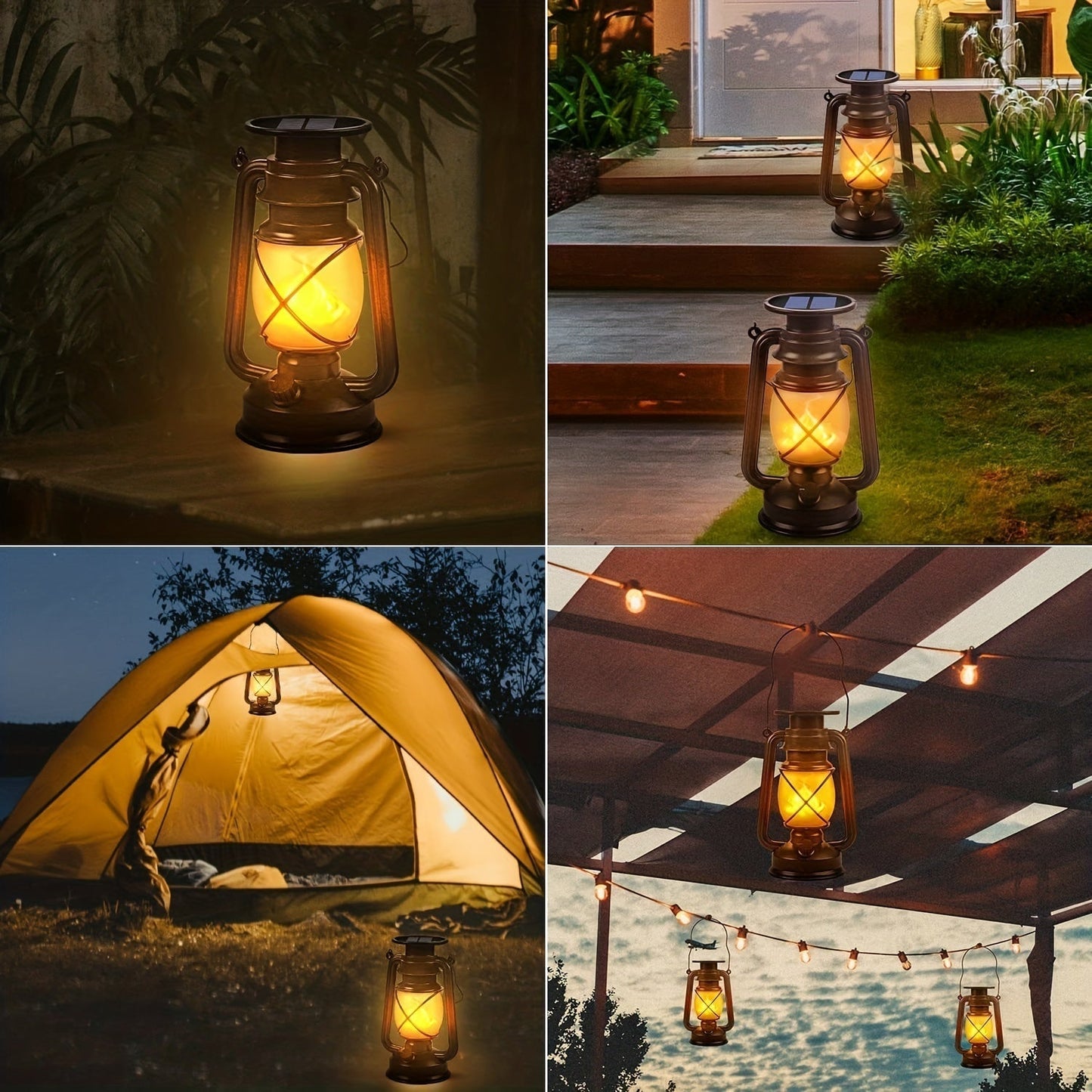 Solar-Powered Lanterns with Realistic Flame Effect | Metal & Plastic