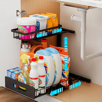 Under-Sink Organizer with 2-Tier Pull-Out Design