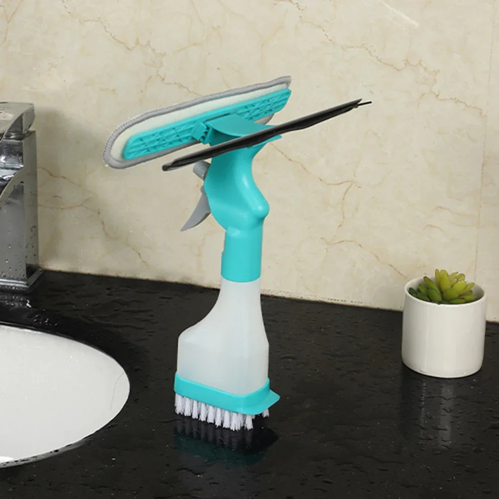 4-in-1 Window Cleaning Kit | Dual-Sided Squeegee with Sponge and Brush