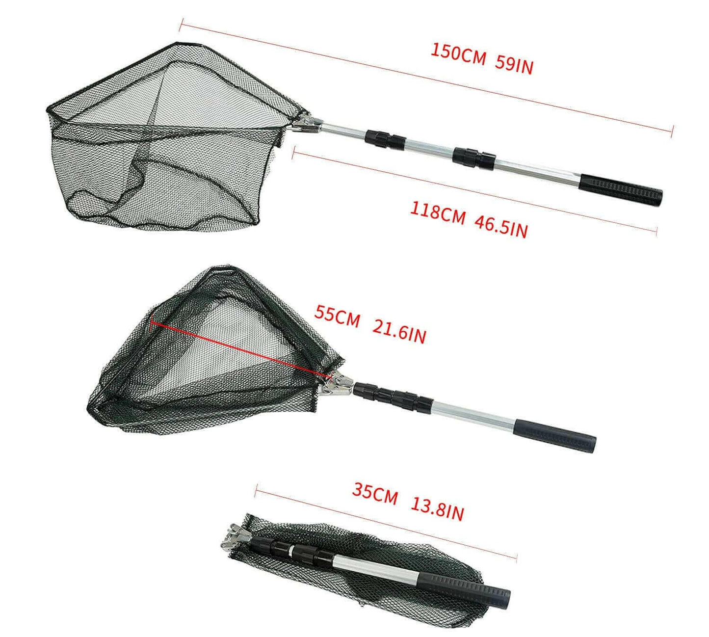 Extendable Fishing Net with Collapsible Handle