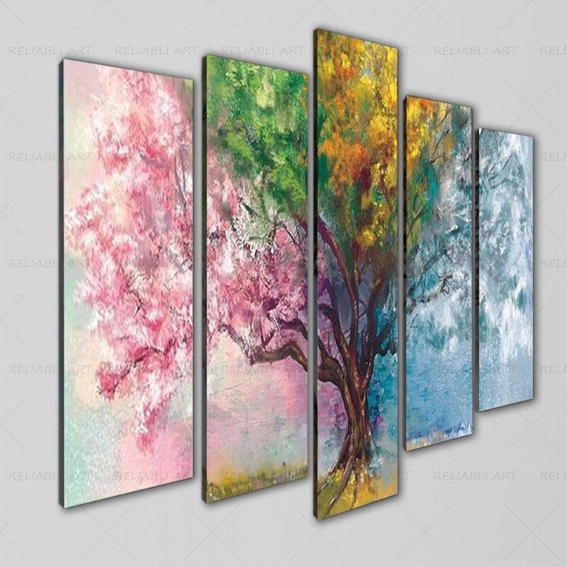 Vibrant Seasonal Tree 5-Piece Wall Artwork Set