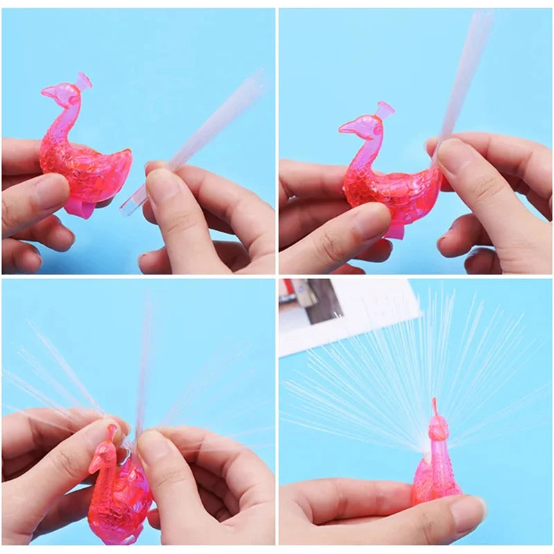 Set of 5 LED Finger Lights with Peacock Feather Design – Colorful Light Toys for Kids & Parties