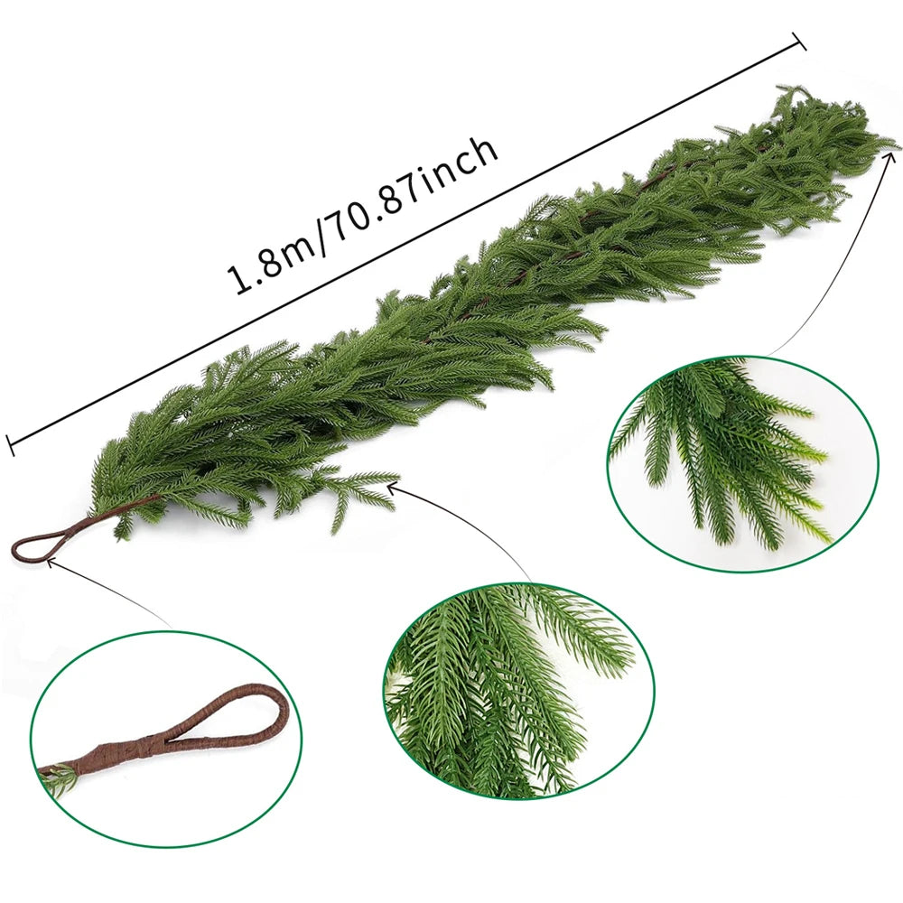 180 cm Artificial Norfolk Pine Christmas Garland | Realistic Holiday Decoration for Fireplace and Table