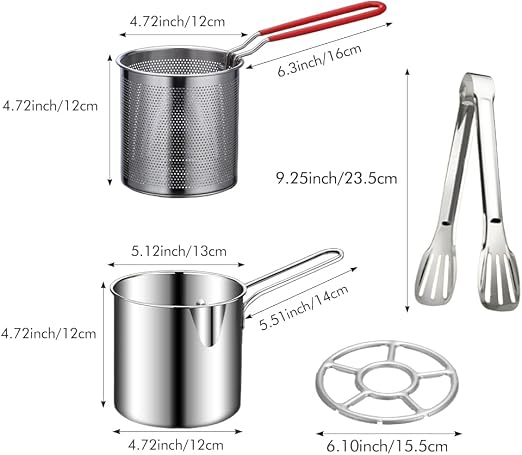 Stainless Steel Frying Pot with Strainer | Oil-Efficient Induction & Gas Cooking Pot | 13 cm
