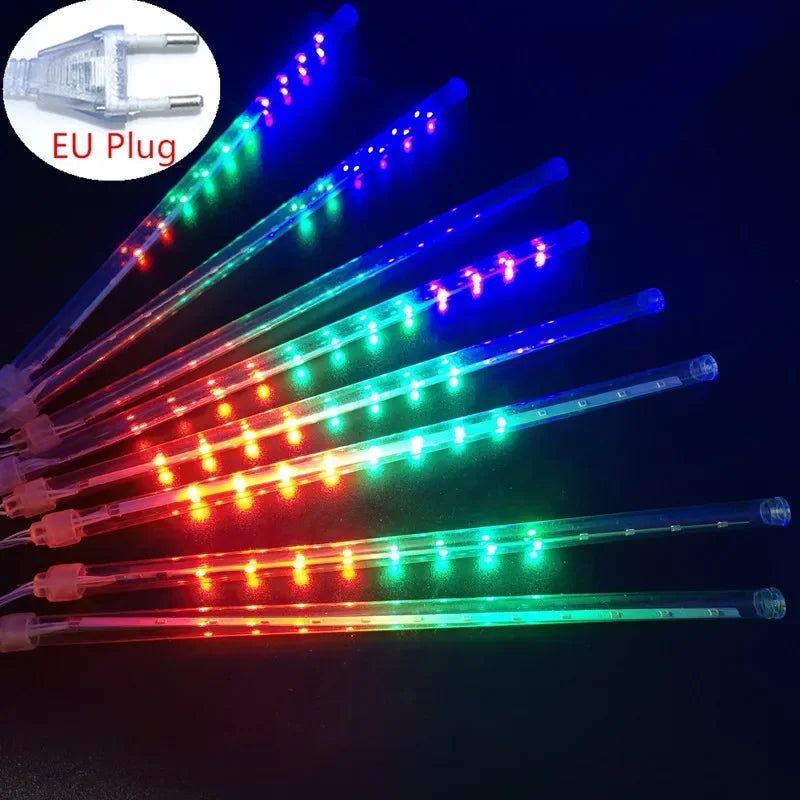 LED Meteor Shower String Lights with EU Plug | 8 Tubes | 30 cm / 50 cm Length | Warm White or Cool White | Perfect for Outdoor & Holiday Decor