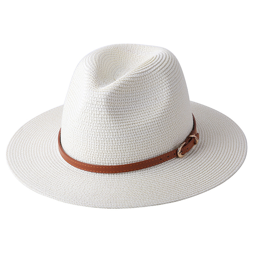 Unisex Straw Fedora Hat with Pineapple and Star Pattern for Beach