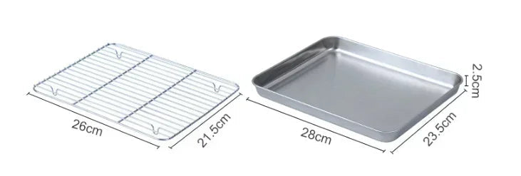 Stainless Steel Baking Tray with Wire Rack – Cake Baking, BBQ Pan, Oven Brownie Rack, Cooking, Roasting, and Grilling Tool
