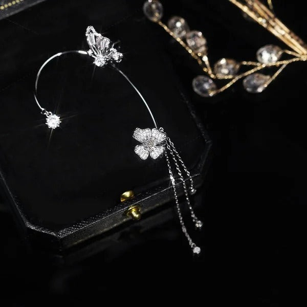 Charming Clip-On Earrings with Butterfly and Floral Design