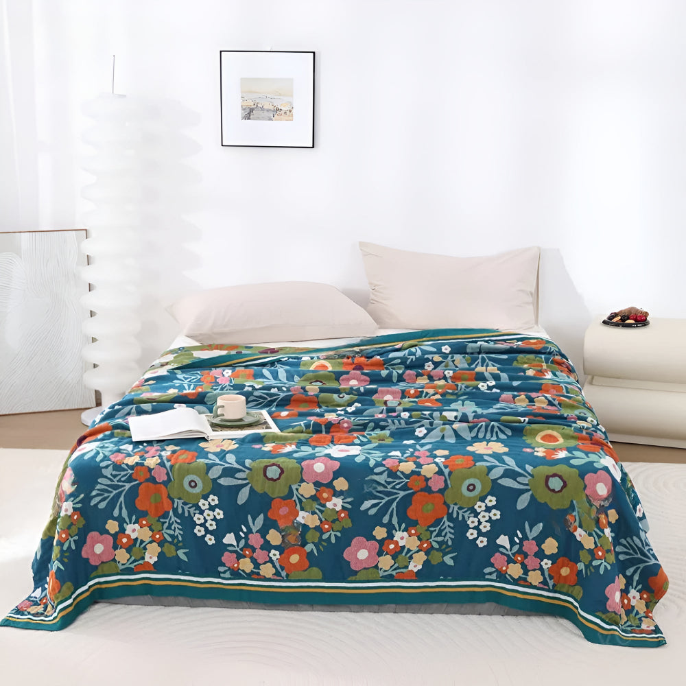 Nature's Embrace Floral Cotton Throw Blanket