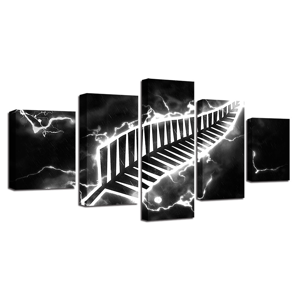 Feather Canvas Wall Art Set - 5 Pieces in Black Thunder Design