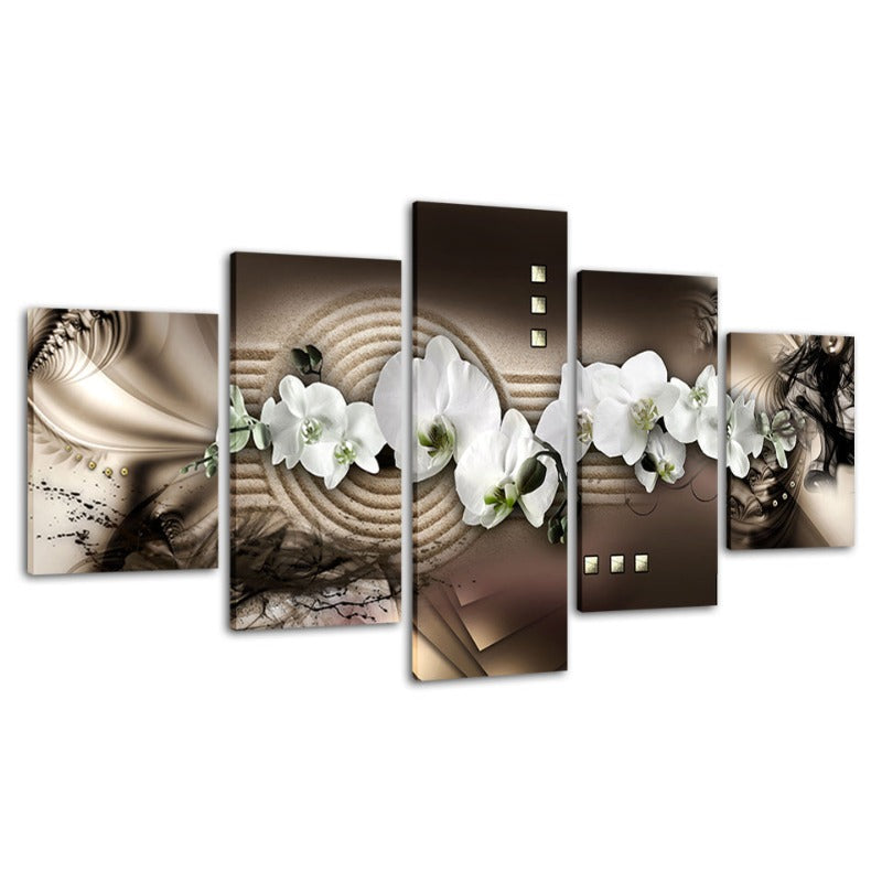 Elegant White Orchid Canvas Art Set - 5 Piece Collection