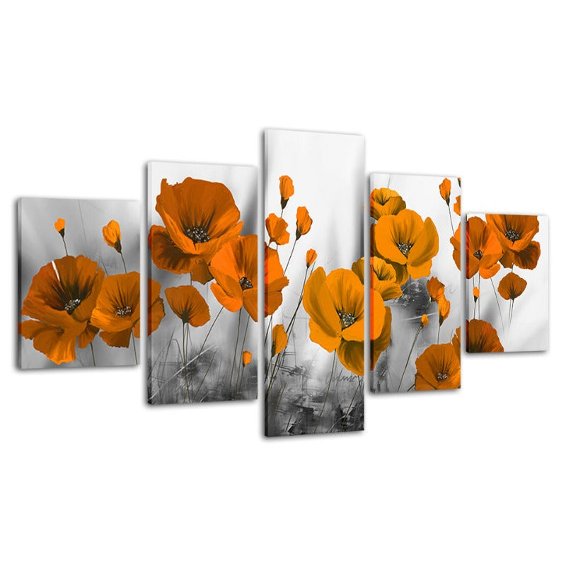 Vibrant Floral Canvas Art Set - 5 Panel Decorative Wall Decor