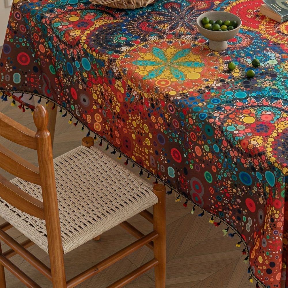 Mesmerizing Bohemian Tablecloth with Tassel Accents