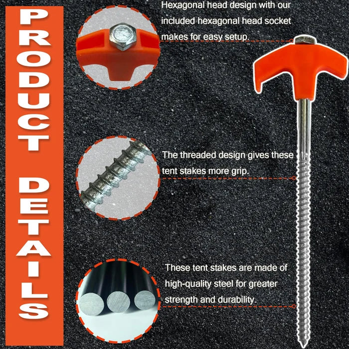 Heavy-Duty 8-Inch Screw Pegs for Secure Outdoor Setup