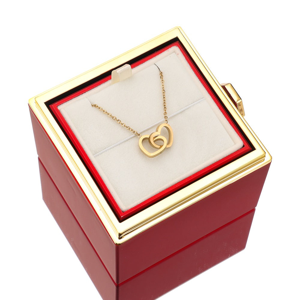 Jewelry Box with Eternal Rose and Heart Pendant – 14k White Gold & 18k Gold Finish
