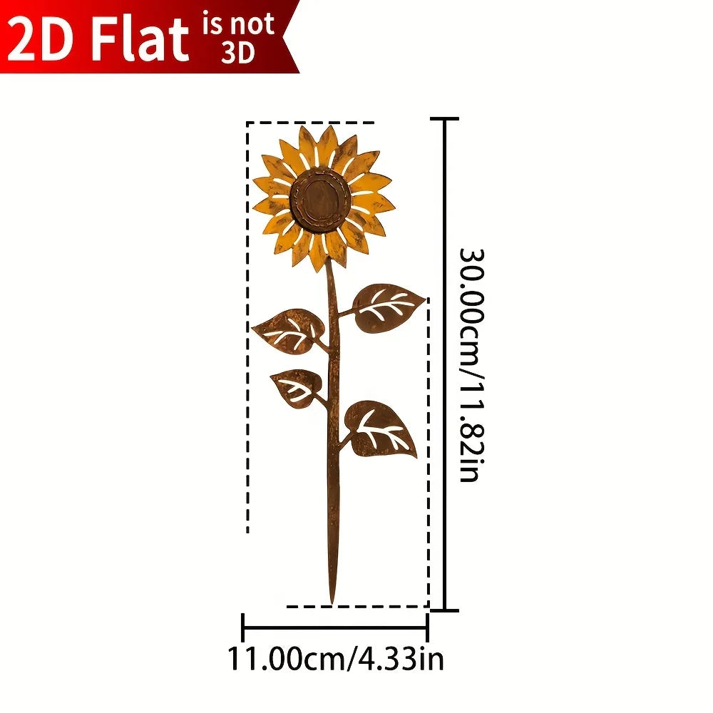 Garden Stake Sunflower | Rustic Metal Design | 3D Floral Outdoor Decor