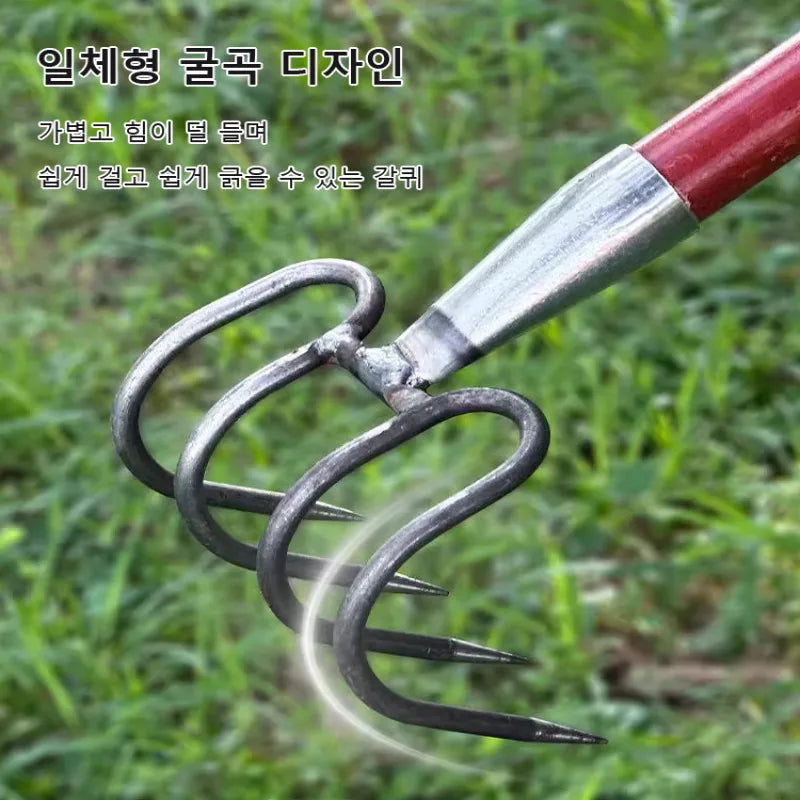 Garden Hand Rake | 5-Pronged Soil Loosener | Stainless Steel Tines with Wood Handle 14.5 x 11 cm