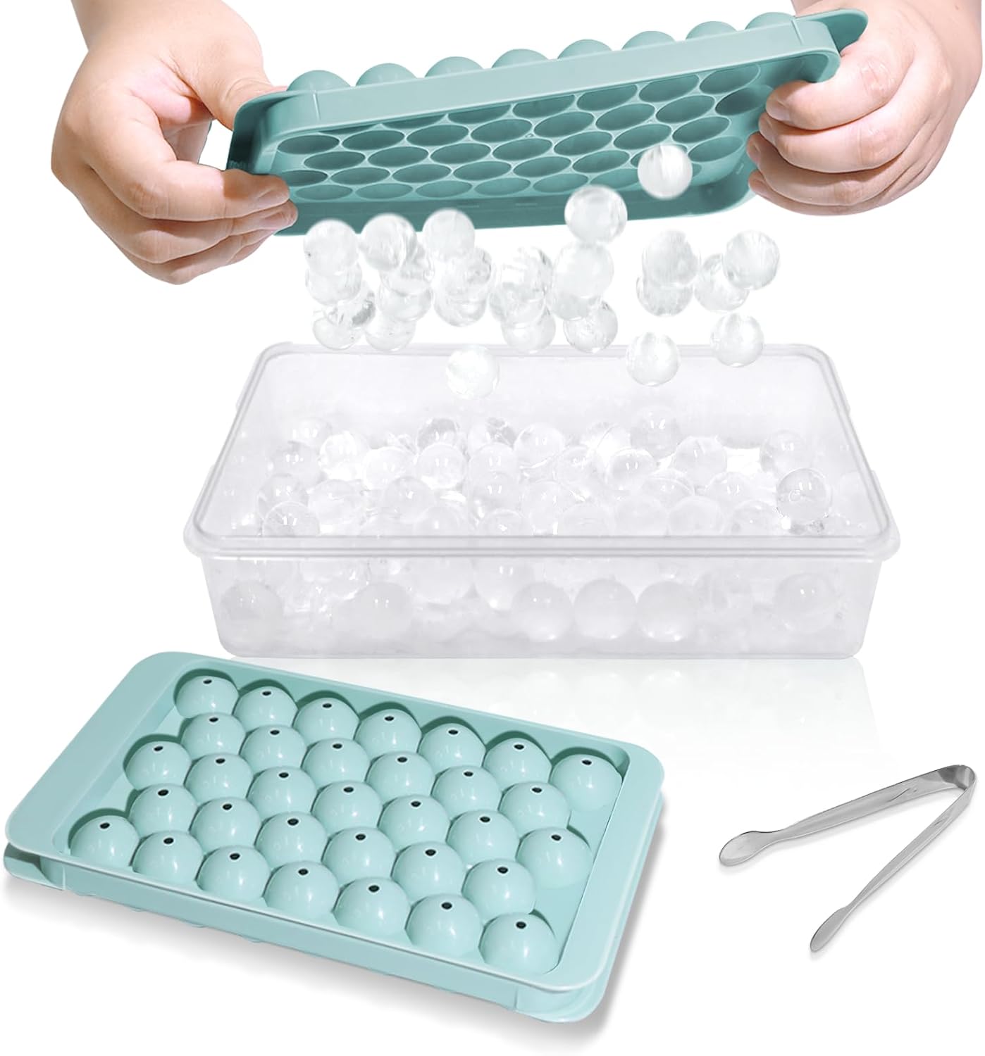 2-Pack Round Ice Mold Trays with Lids and Bin – 0.8” Freezer Tools