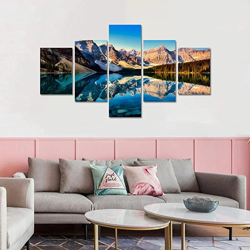 Stunning 5-Piece Mountain and Lake Canvas Art Set