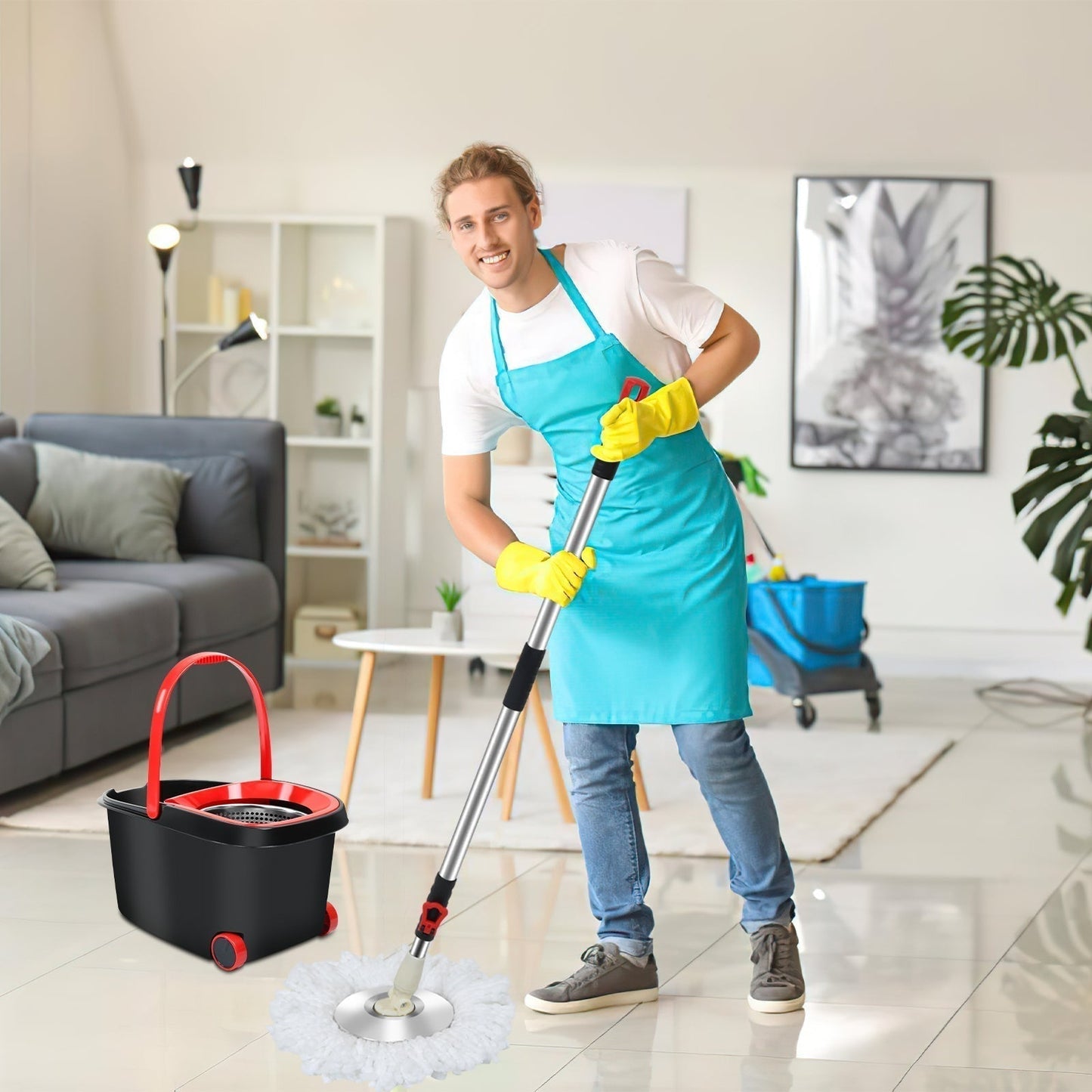 360° Floor Mop Set with Bucket | Dual-Zone Cleaning System