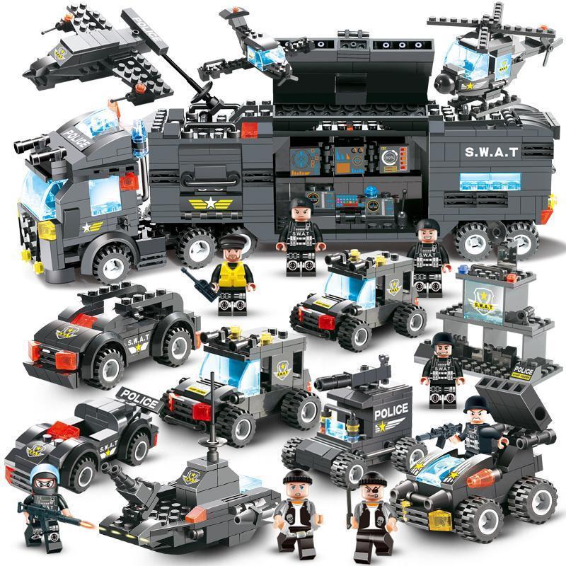 8-in-1 SWAT Police Truck Station Building Blocks Set - Gift for Children