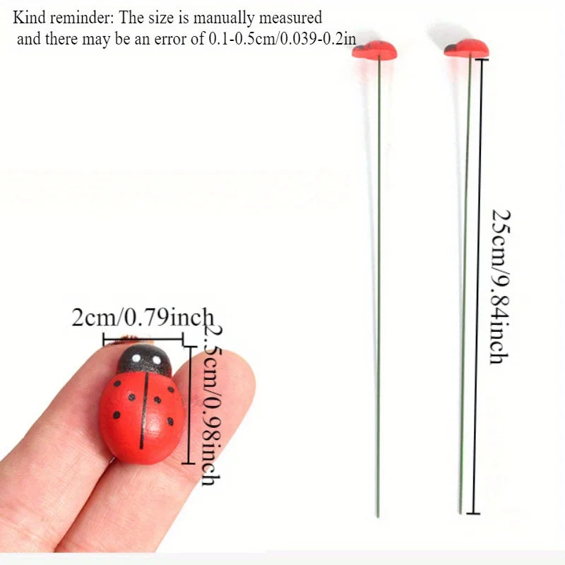 Wooden Ladybug Garden Ornament Set of 10 for Outdoor Spring Decor