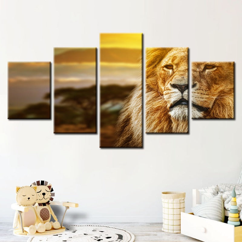 Majestic Lion 5-Piece Canvas Art Set for Home Decor
