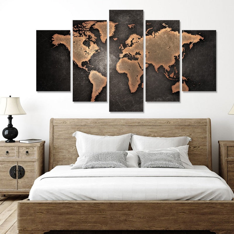 5-Piece Rustic World Map Canvas Art - Elevate Your Decor