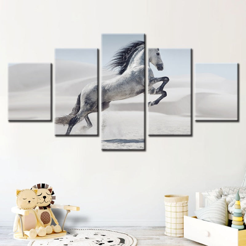 Dynamic Five-Piece Canvas Art of a Leaping Horse