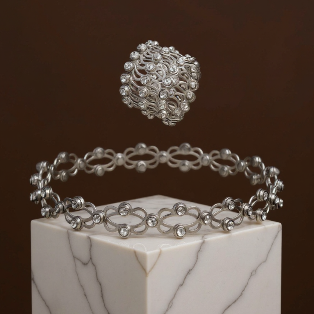 Versatile Adjustable Ring and Bracelet with Sparkling Stones