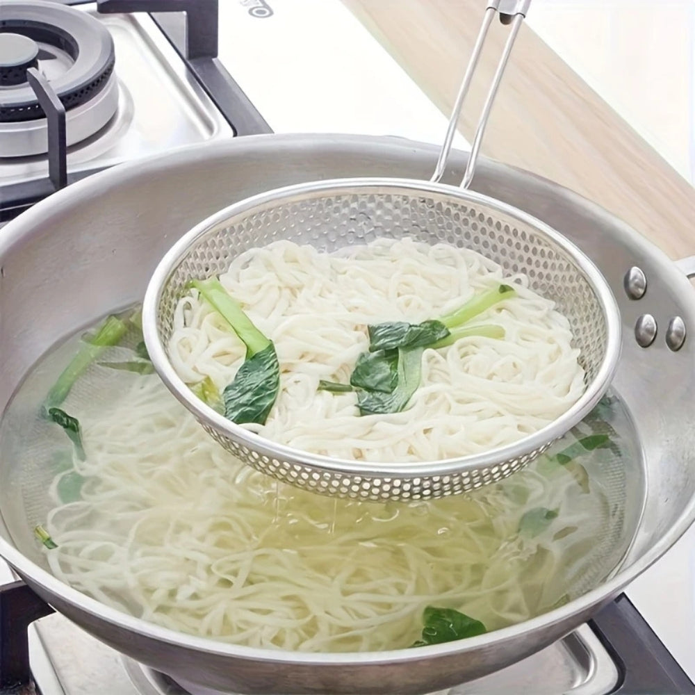 Precision Strainer with Wooden Grip for Effortless Cooking