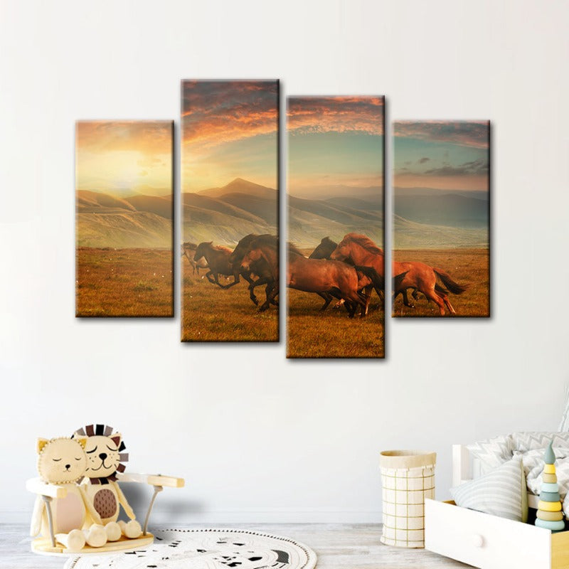 Majestic Horse Quartet - Scenic Canvas Art for Your Home