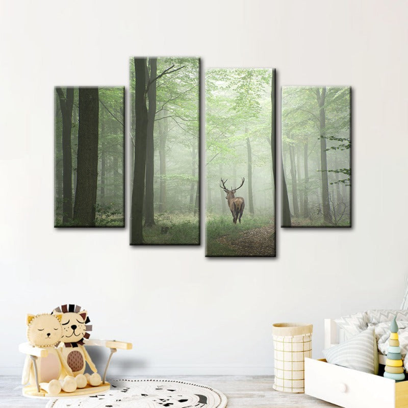 Enchanting Woodland Deer Canvas Art Set - 4 Piece Collection