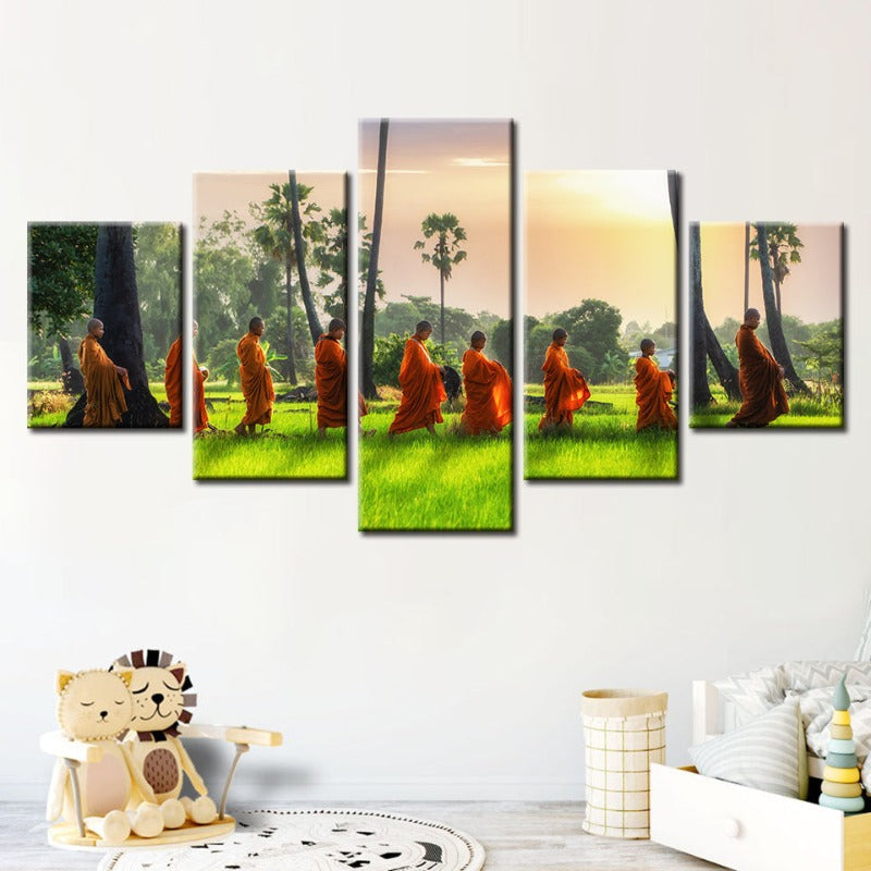Serene Monks 5-Piece Canvas Art Set for Tranquil Spaces