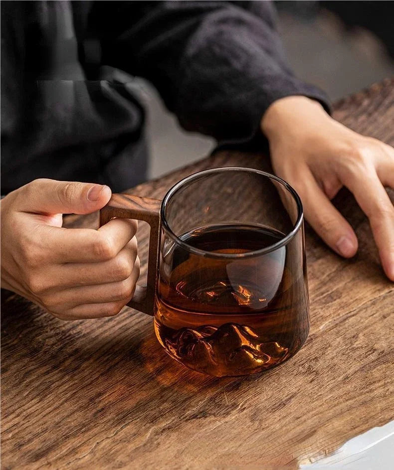 Stylish Large Mug with Wooden Handle for Hot and Cold Beverages