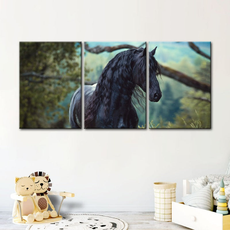 Forest Canvas Art Set of 3 Featuring Black Horse