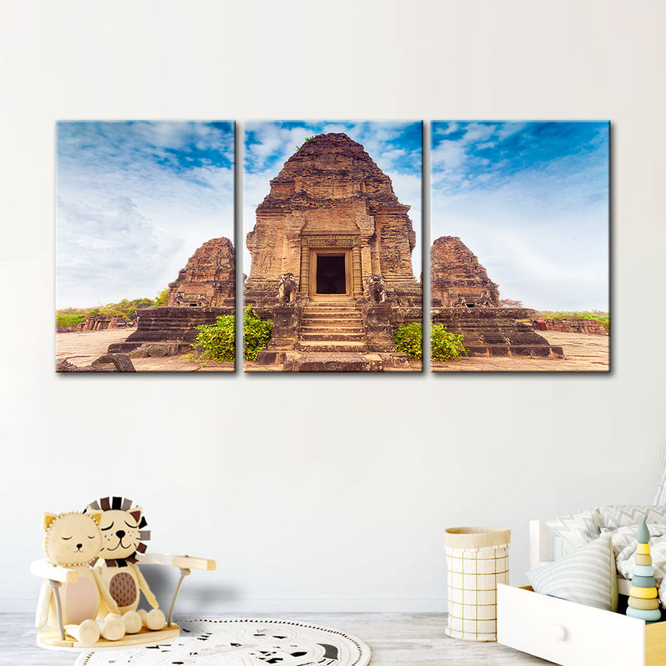 3-Piece Canvas Art Set - Ancient Temple Wall Decor