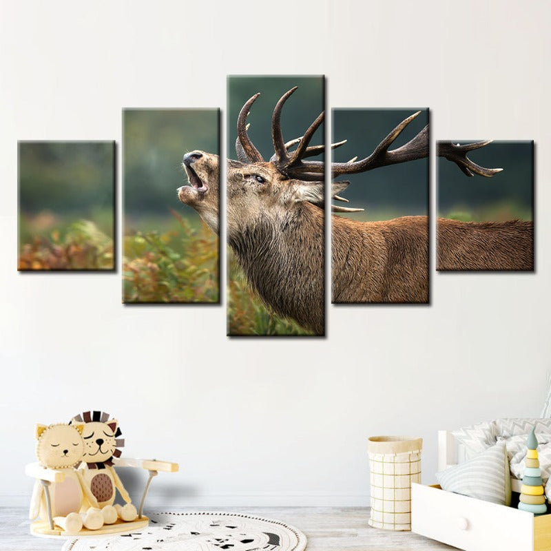 Serene Elk Scene - 5 Piece Canvas Art for Tranquil Spaces