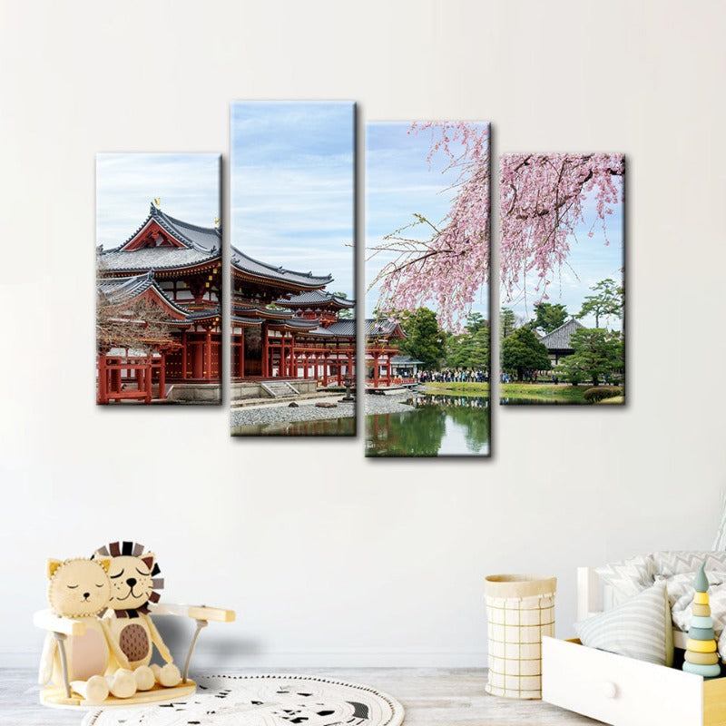 Set of 4 Elegant Sakura Blossom Canvas Art for Your Home