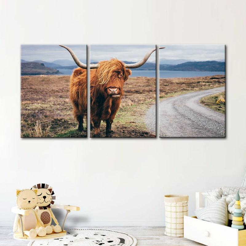 Set of 3 Canvas Wall Art Paintings Featuring Elegant Brown Cows