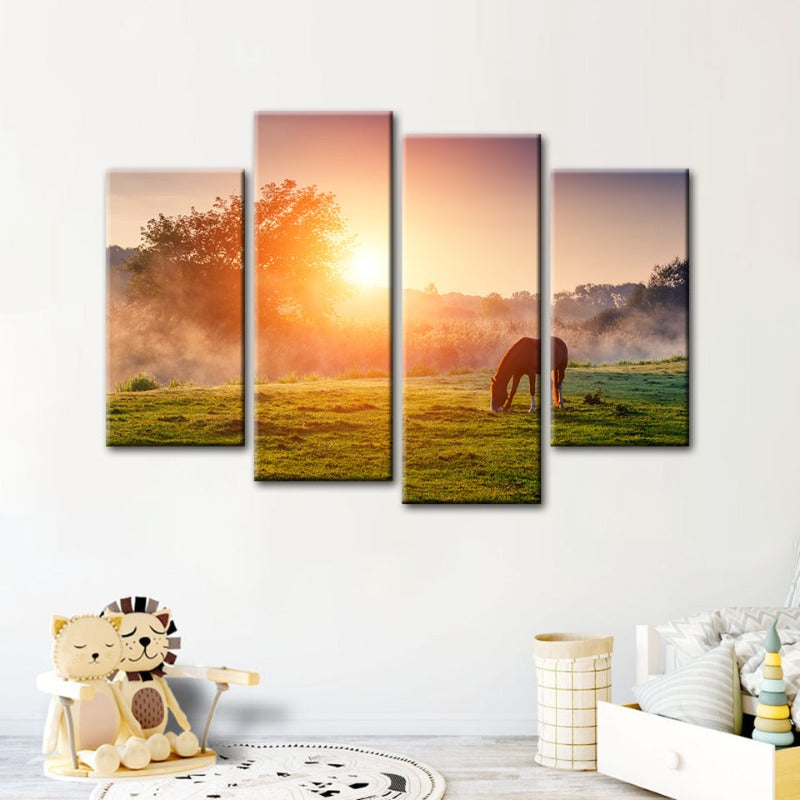 Majestic Equine Serenity - Four Panel Canvas Art