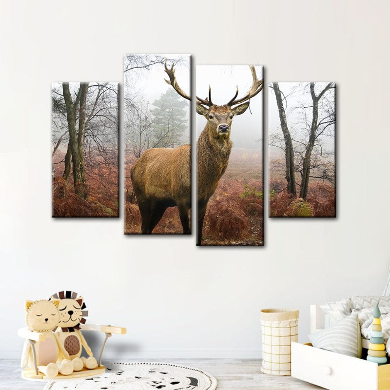 Serene Deer in Mist - 4-Piece Canvas Art Set