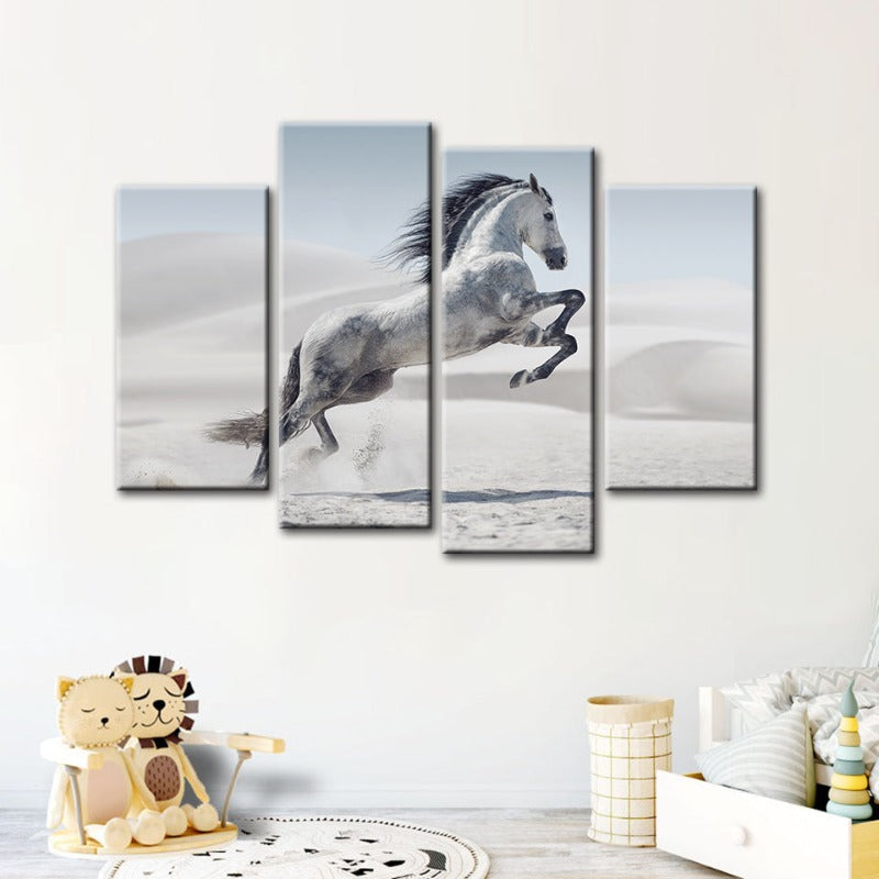Vibrant 4-Panel White Horse Canvas Art for Your Home