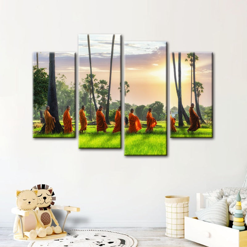 Set of 4 Tranquil Monks - Canvas Artwork for Serenity