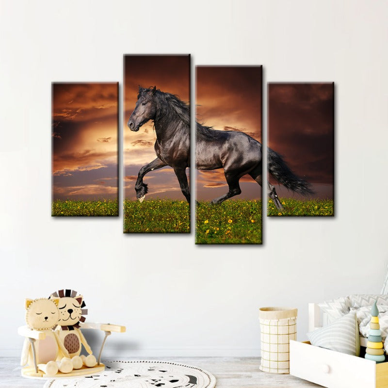 Stunning Black Stallion Canvas Art - 4 Piece Set