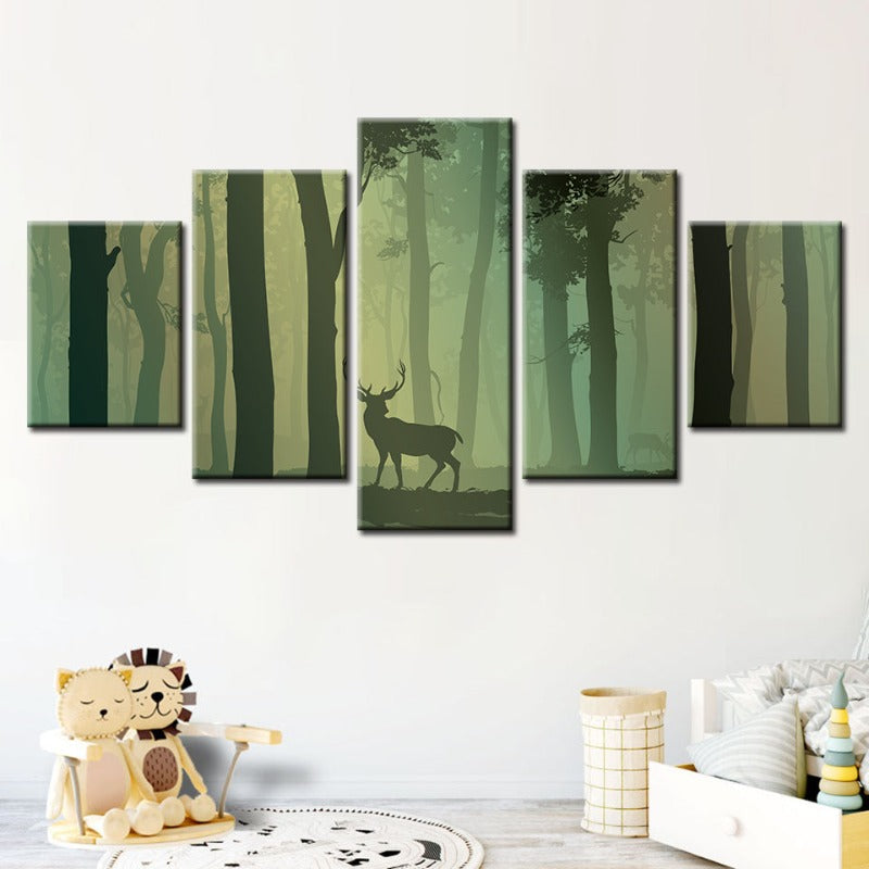 Serene 5-Piece Deer Silhouette Canvas Art Set