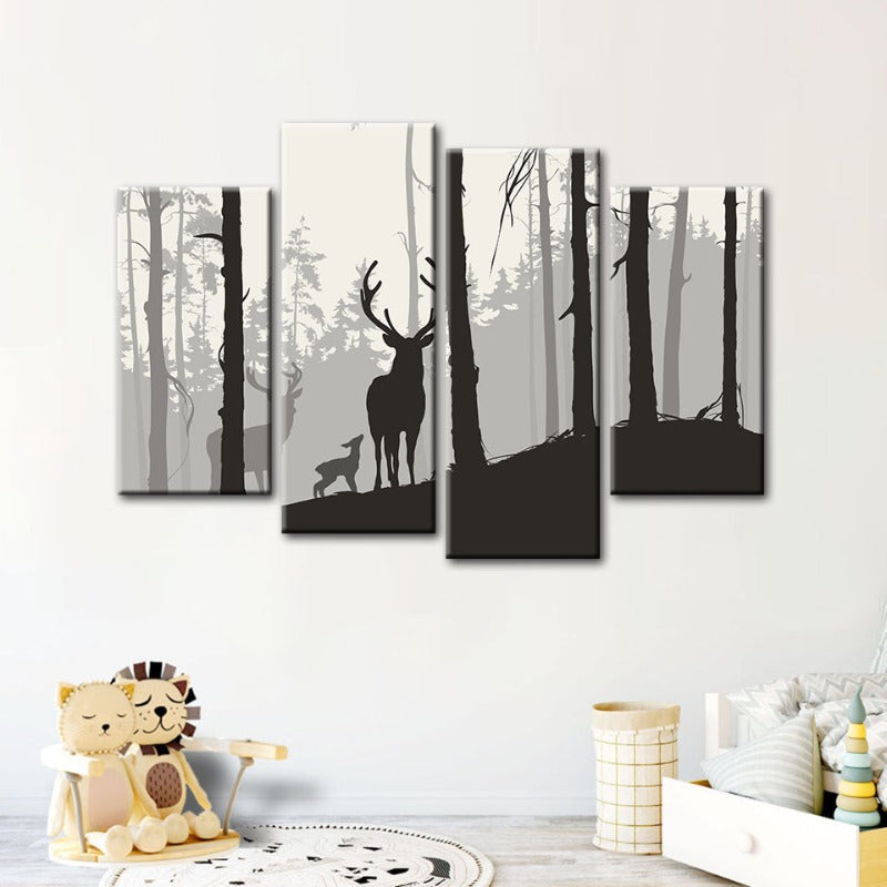 Charming Deer Family Canvas Art Set - 4 Piece Collection
