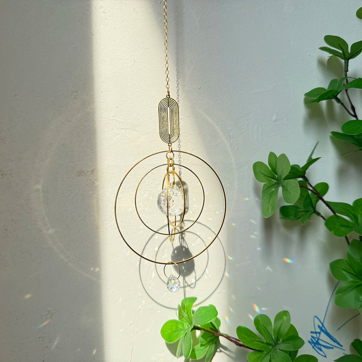 Rainbow Effect Crystal Sun Catcher with Metal Rings - 30 cm